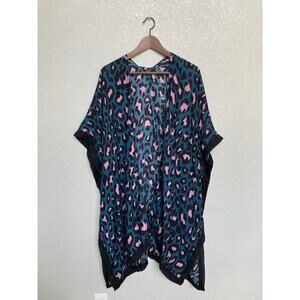 Styline blue pink leopard kimono knit wrap light weight multi one size travel